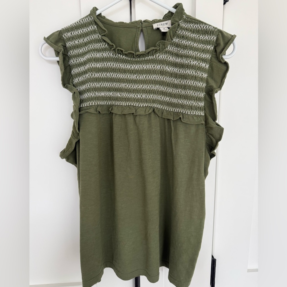 Green Ruffle Trim Shirt